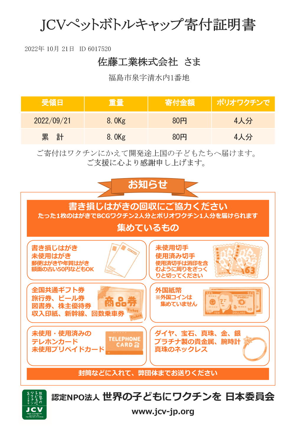 エコキャップ運動への参加写真
